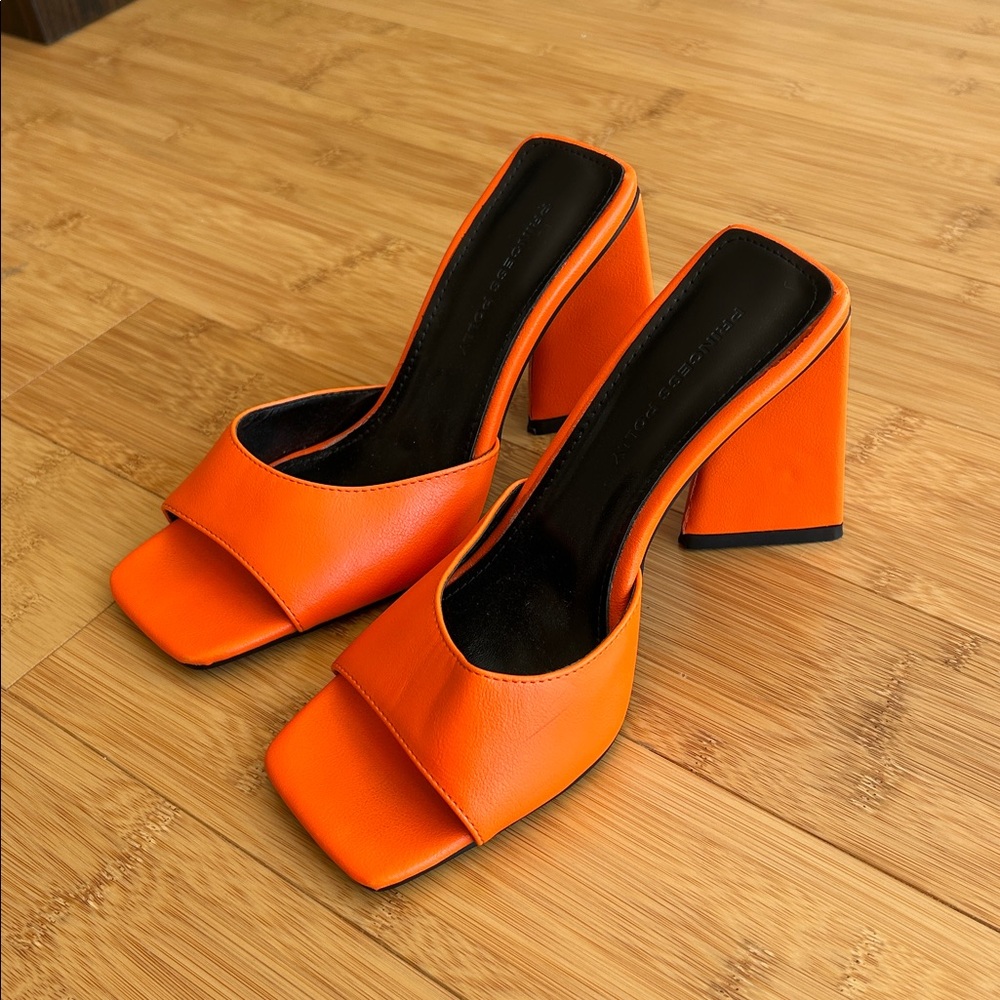 Orange Block Heel Sandals